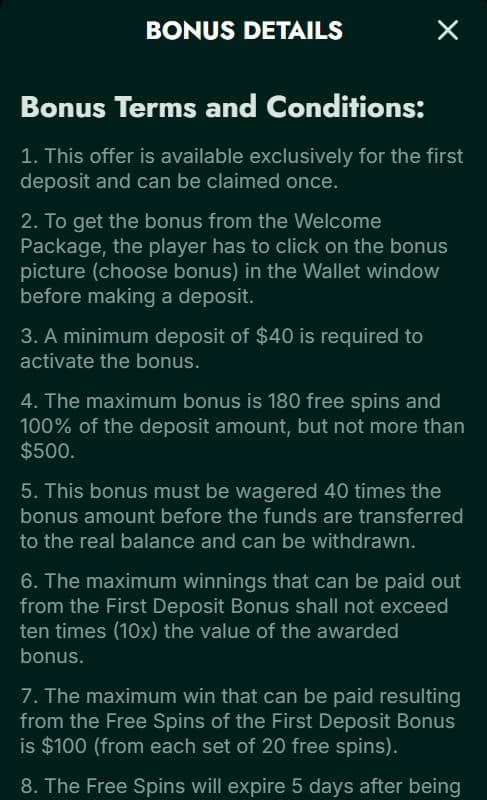 WinLion bonus terms and conditions